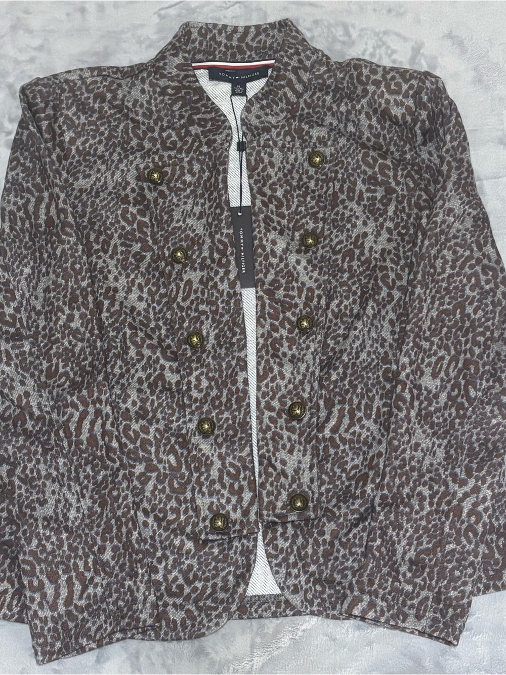 Tommy Hilfiger Brown Leopard-Print Double-Breasted Jacket